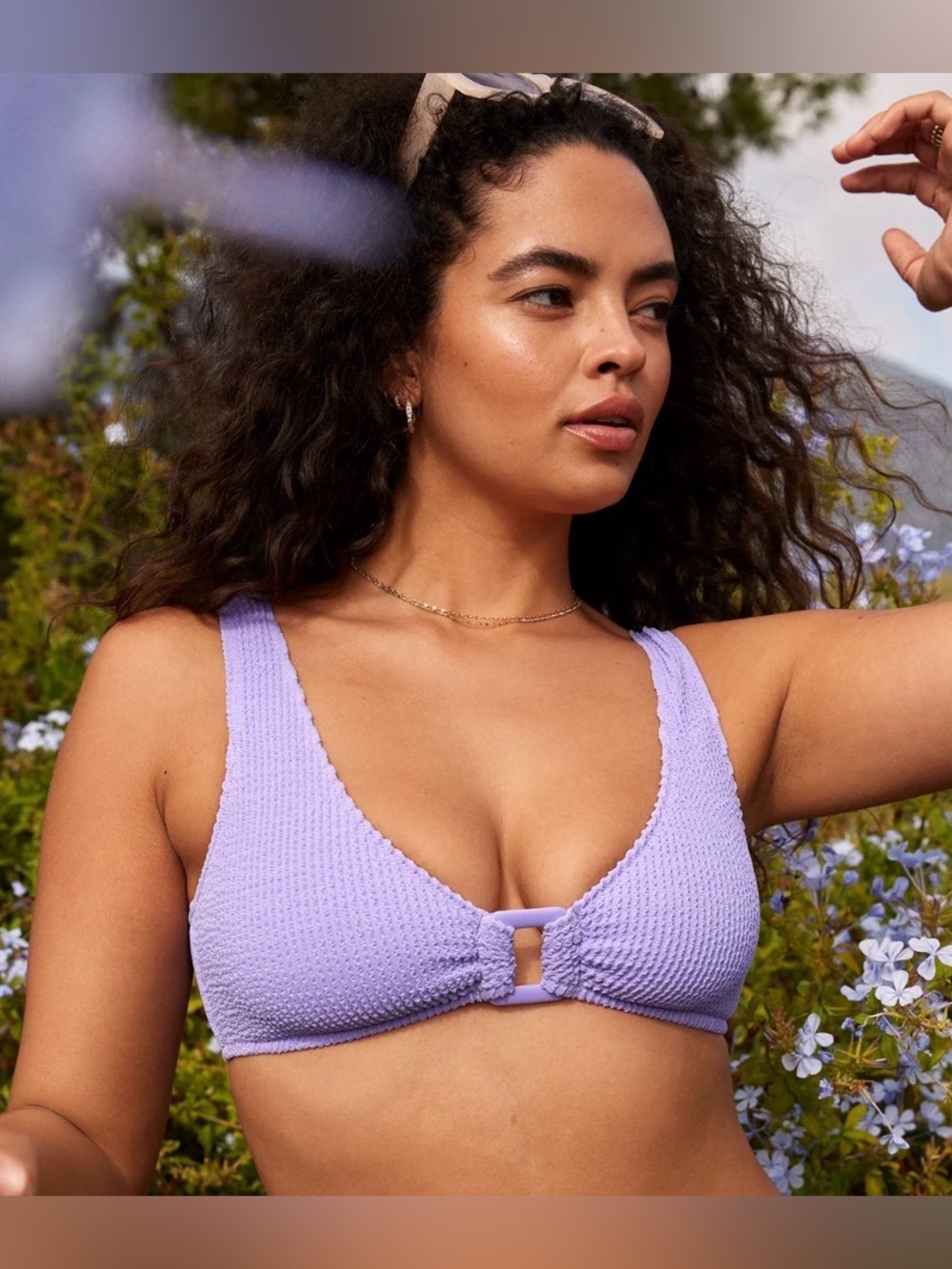 NWT Aerie Shimmery Crinkle Ring Wide Strap Scoop Bikini Top in Purple Wash - S